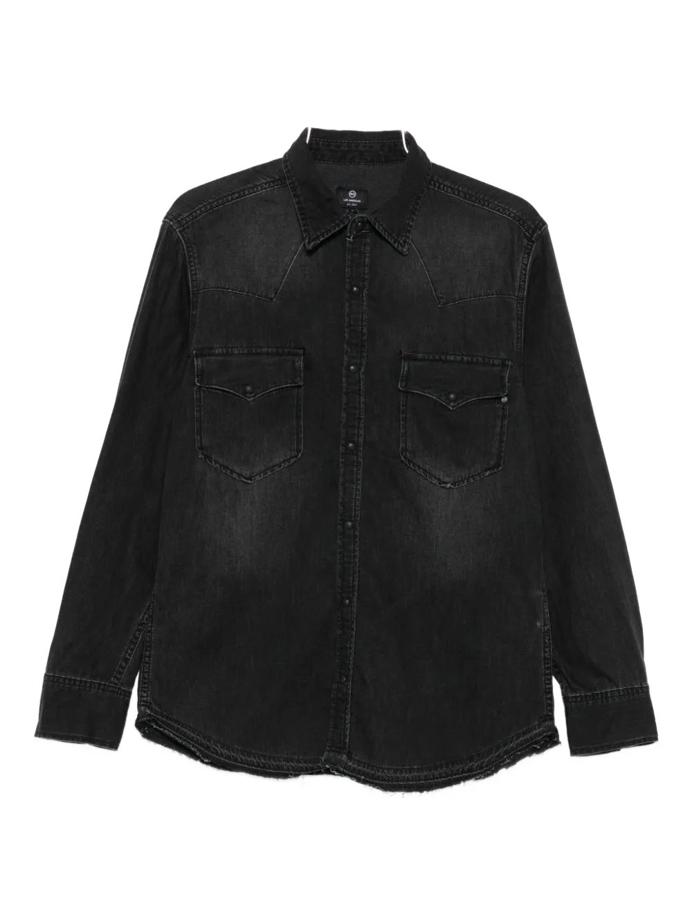 Ag Frayed-hem Denim Shirt In Black