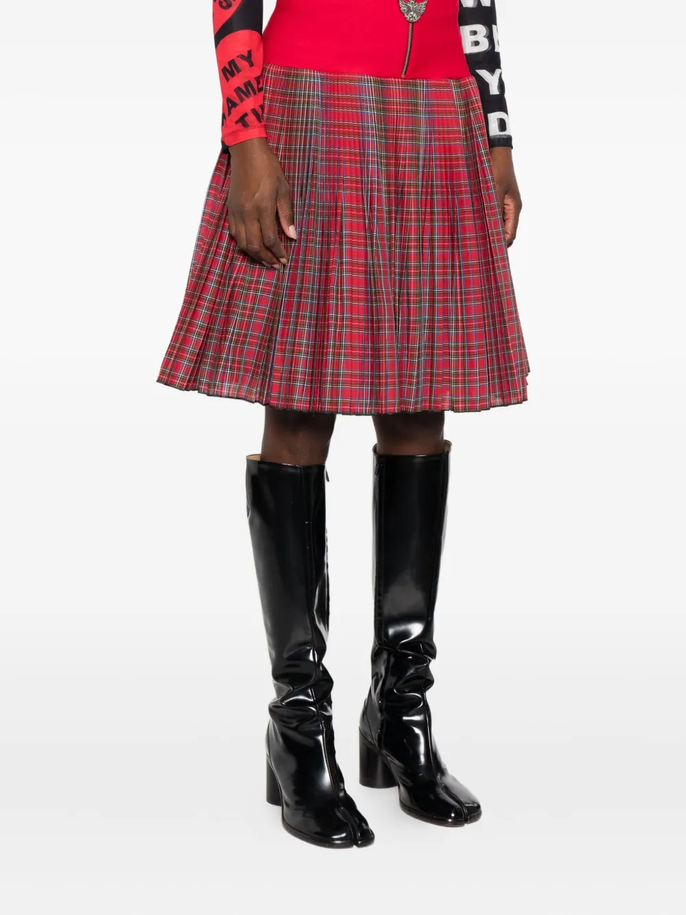 Chopova Lowena Fret Pleated Skirt In Red