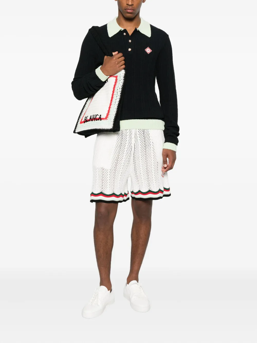 Casablanca Ribgebreid poloshirt Zwart