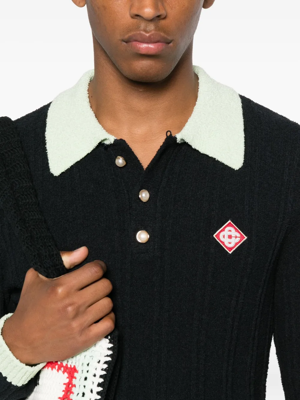 Casablanca Ribgebreid poloshirt Zwart