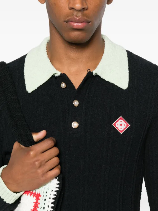 Casablanca ribbed-knit Polo Shirt | Black | FARFETCH