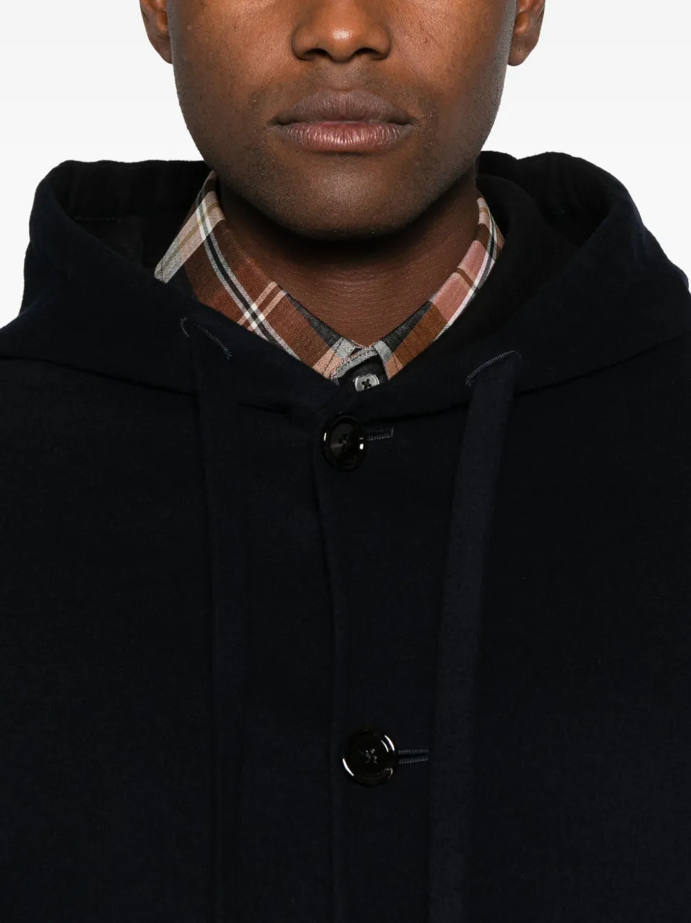 Lardini Classic Black Virgin Wool Coat With Hood And Front Button Fastening In Black