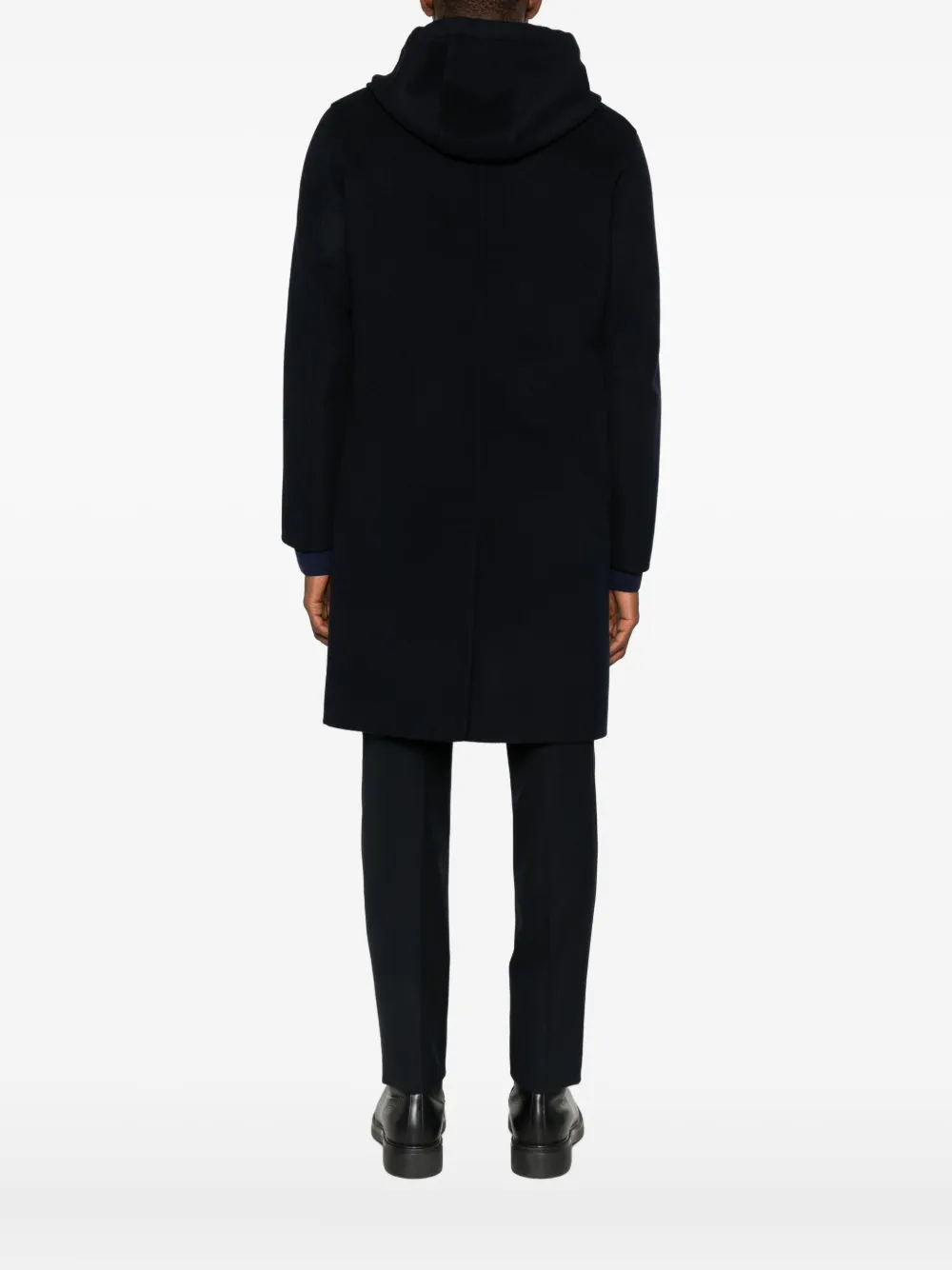 Lardini Classic Black Virgin Wool Coat With Hood And Front Button Fastening In Black