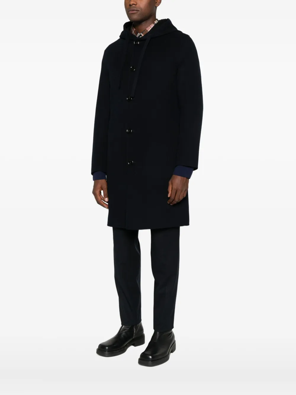 Lardini Classic Black Virgin Wool Coat With Hood And Front Button Fastening In Black