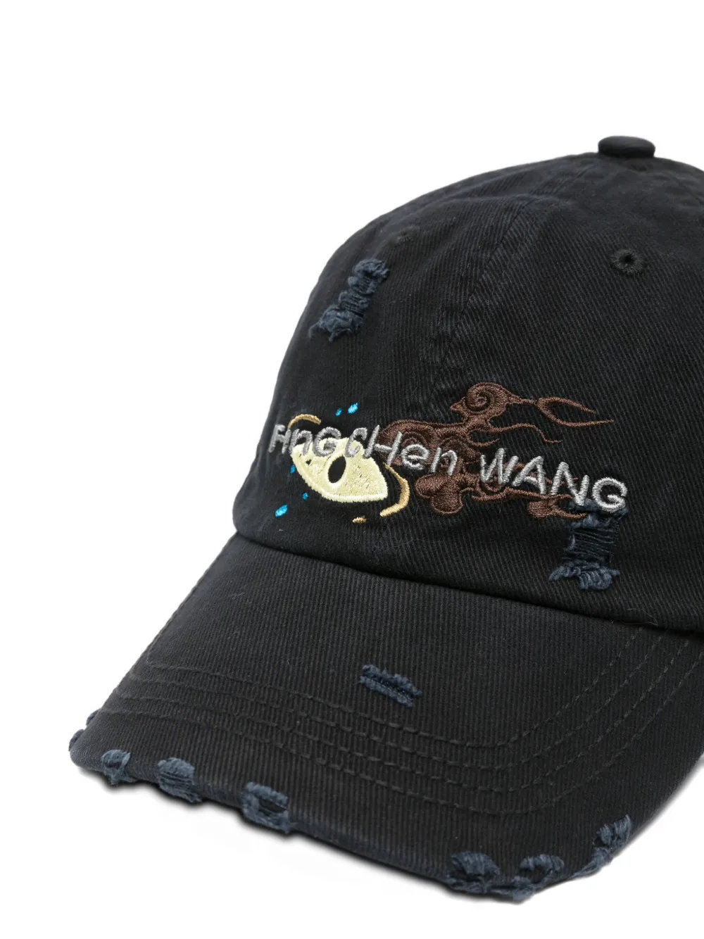 Feng Chen Wang Embroidered Distressed Cap In Black