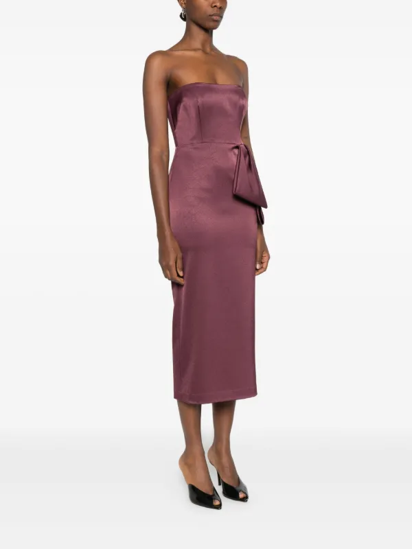 Alex Perry Strapless Bow Midi Dress - Purple