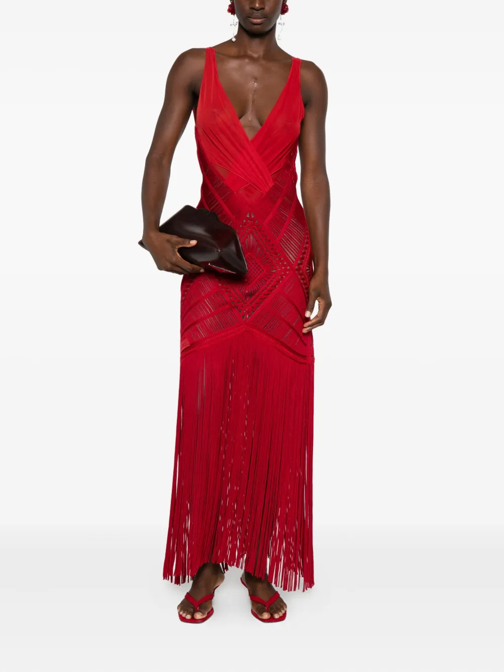 The Attico fringed midi dress - Rood