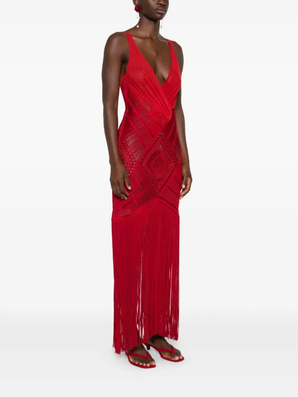 The Attico Fringed Midi Dress | Red | FARFETCH
