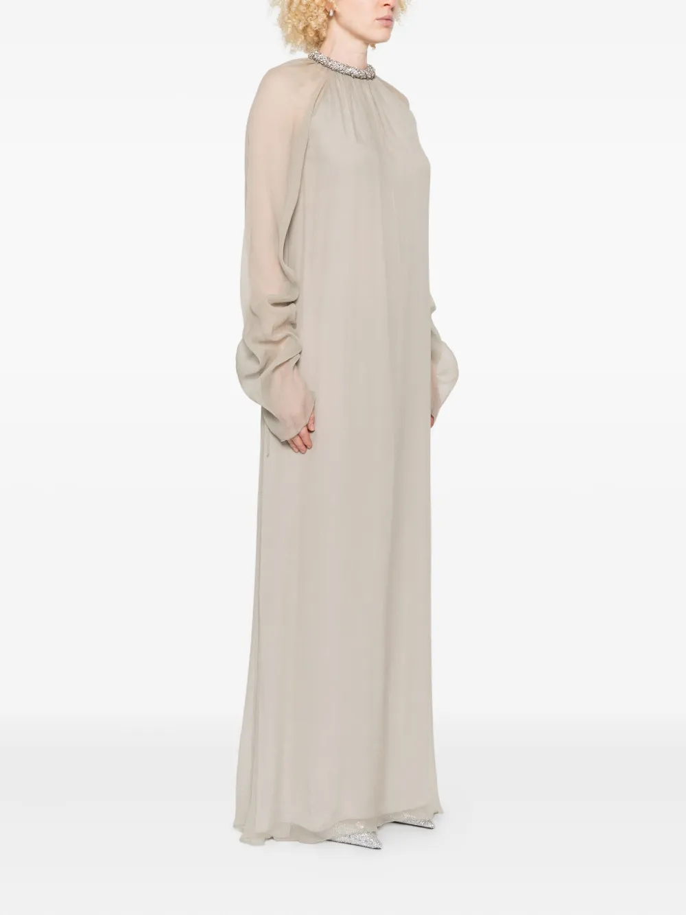 Amen Pleated Maxi Dress In Neutral