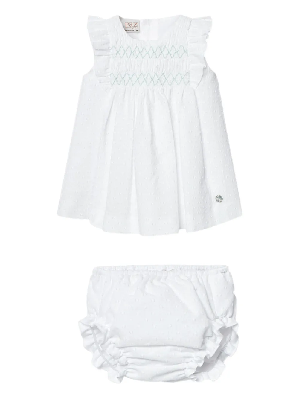 Paz Rodriguez smocked ruffled dress set Wit