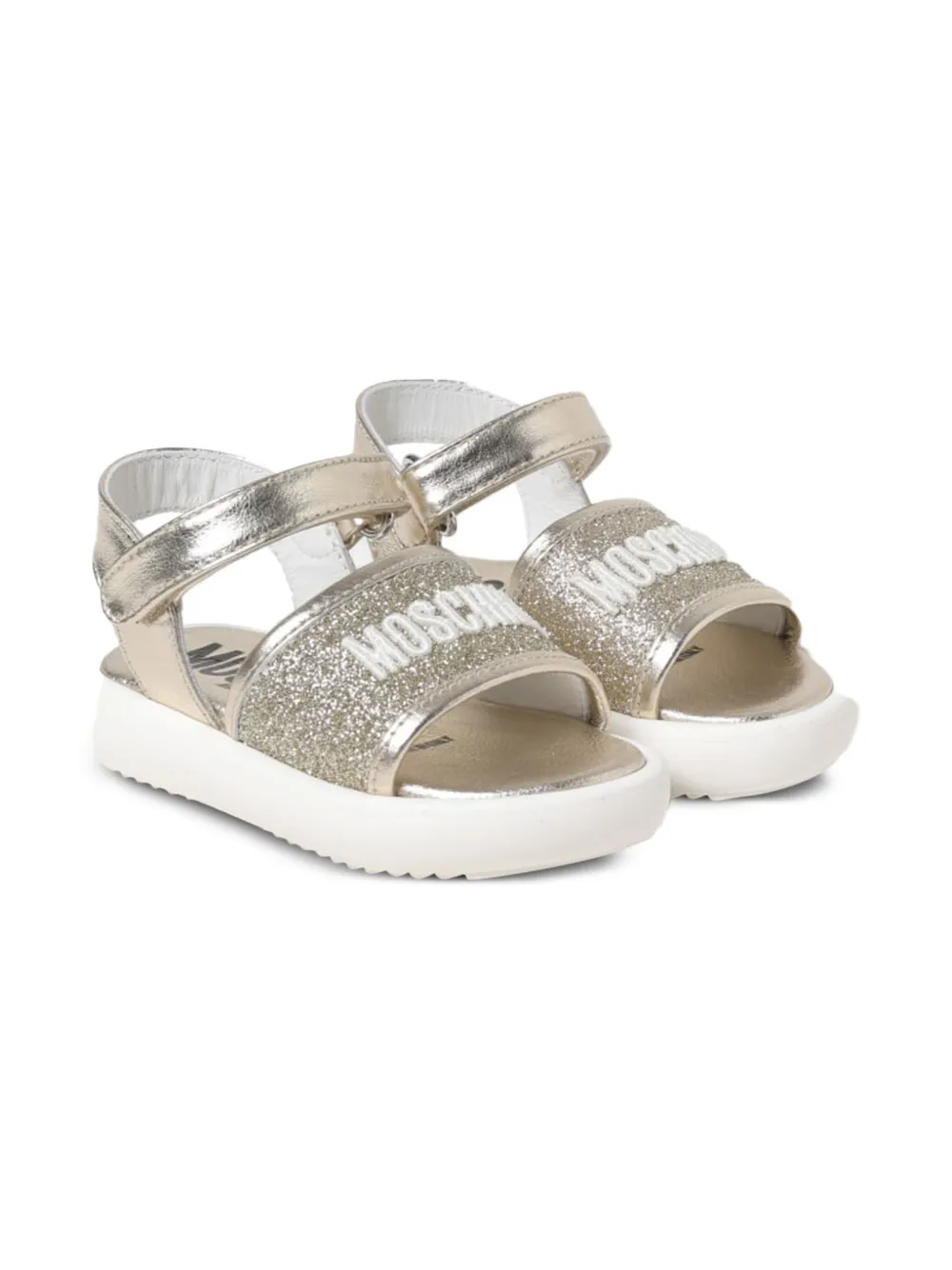 Moschino Kids glitter-embellished touch-strap sandals Grey