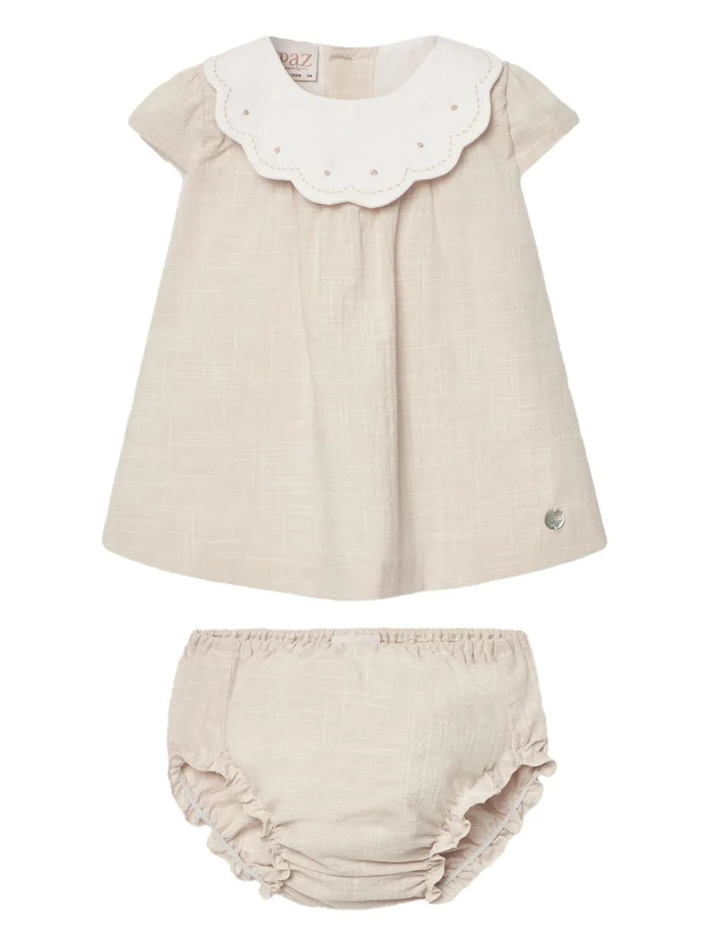 Paz Rodriguez scalloped-collar dress set Beige