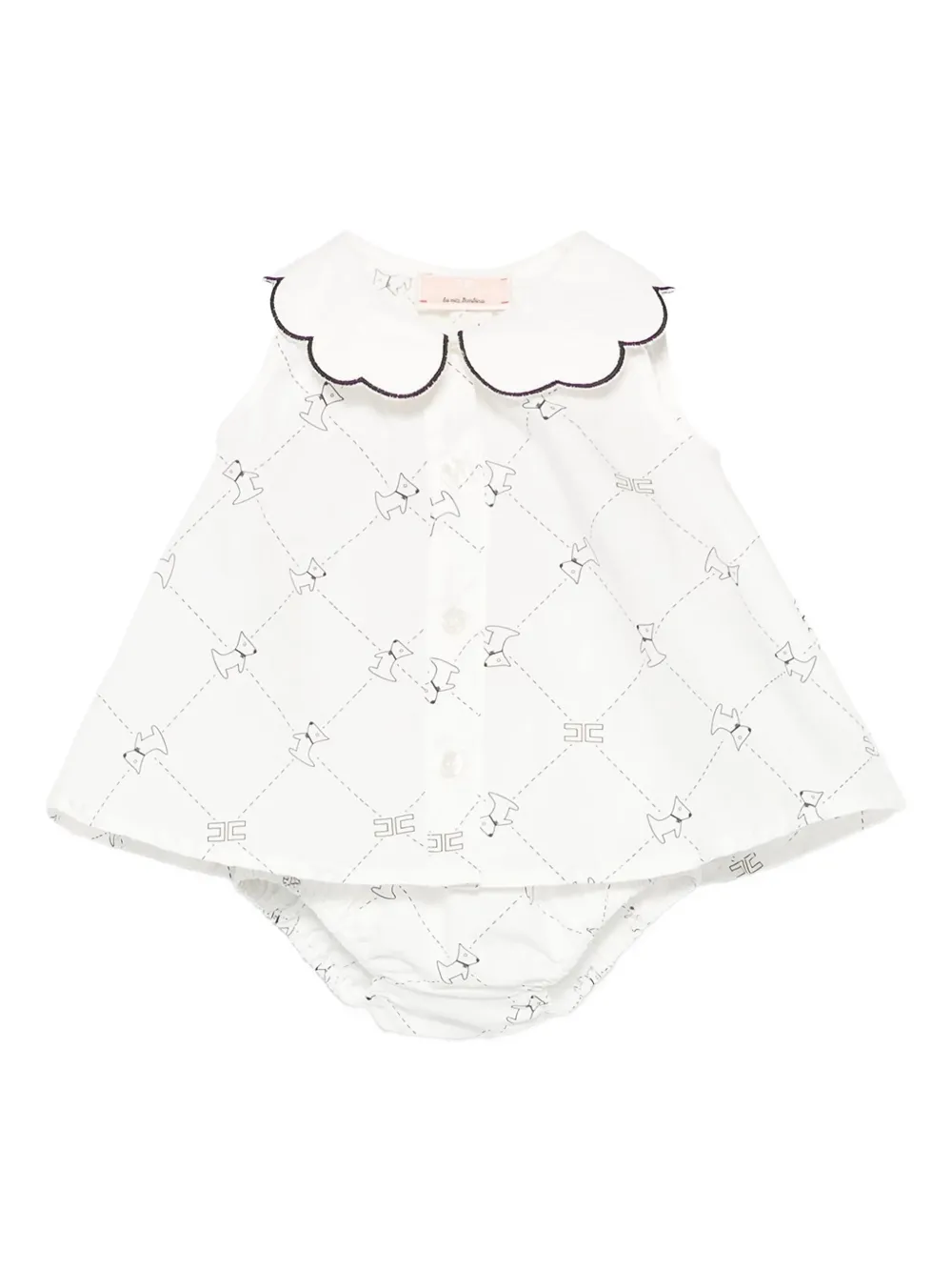 Elisabetta Franchi Kids Jurk met gewelfde kraag en hondenprint Wit