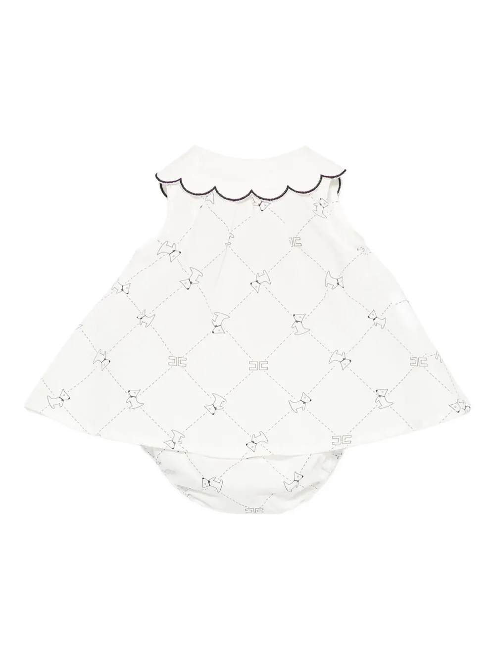 Elisabetta Franchi Kids Jurk met gewelfde kraag en hondenprint Wit