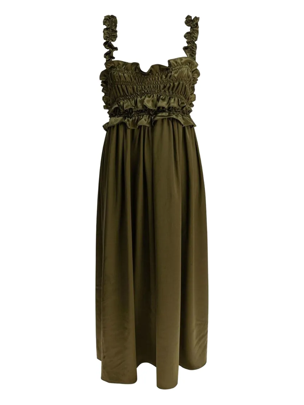 Cecilie Bahnsen ruffled smocked silk midi dress - グリーン Cecilie Bahnsen ruffled smocked silk midi dress - グリーン
