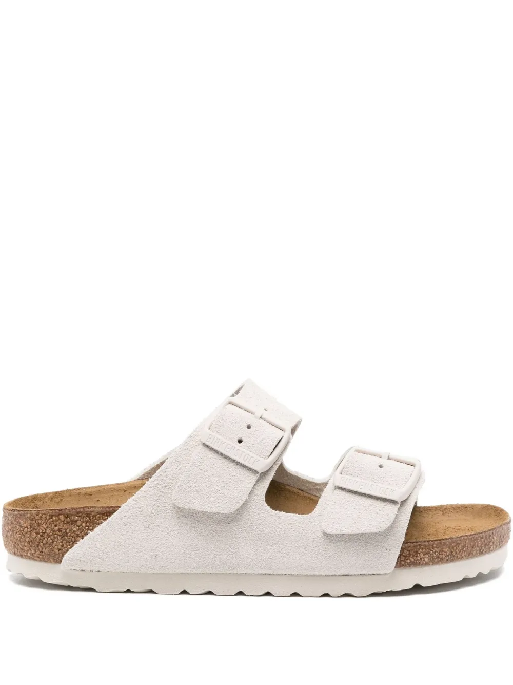 Birkenstock double-buckle suede flat sandals White