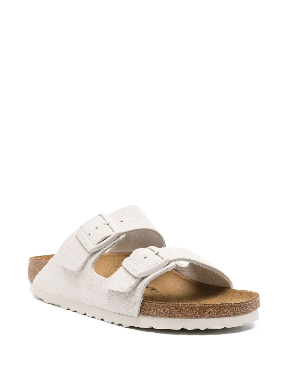 Birkenstock double-buckle suede flat sandals White