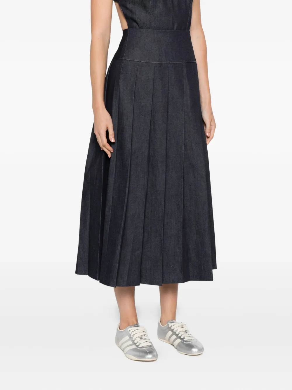 Alfie Plissé-effect Denim Midi Skirt In Black