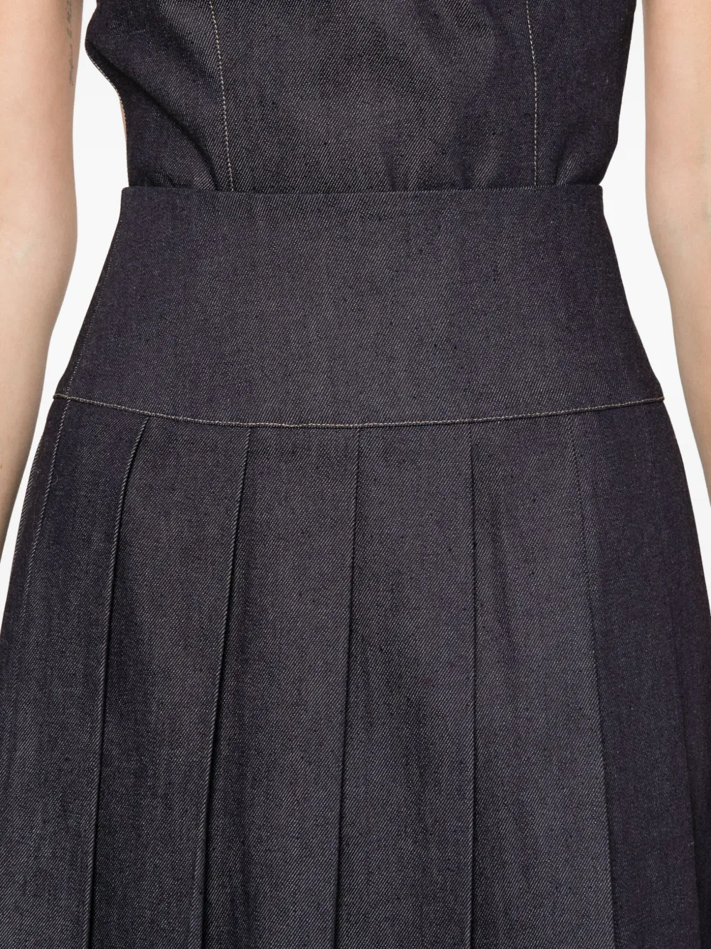 Alfie Plissé-effect Denim Midi Skirt In Black