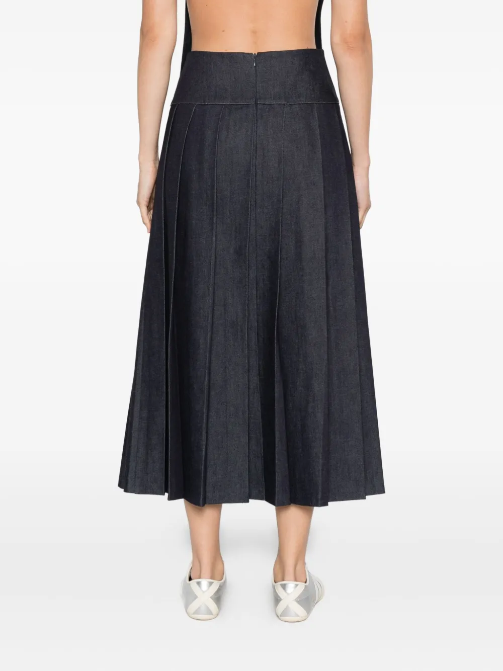 Alfie Plissé-effect Denim Midi Skirt In Black