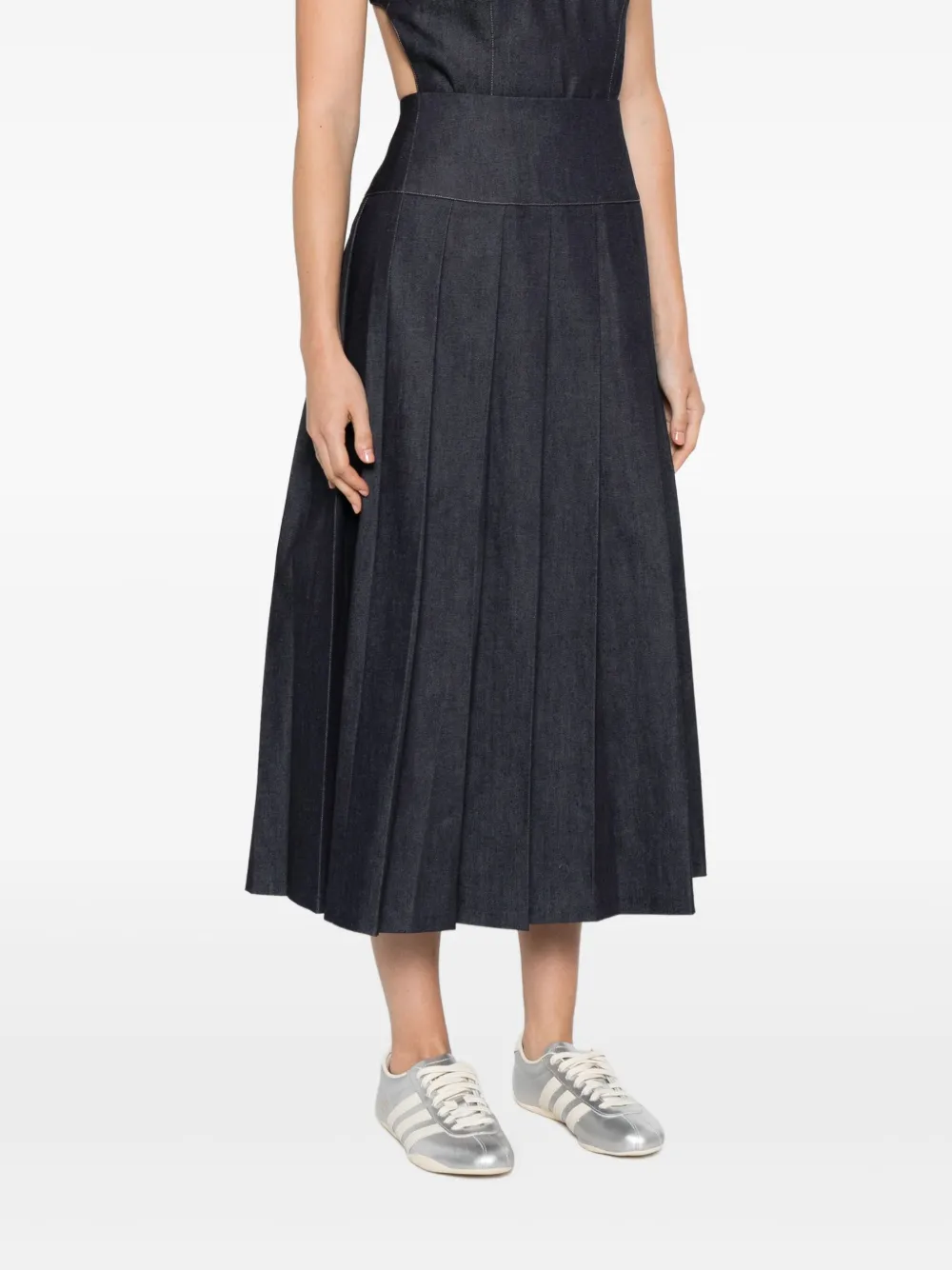  Alfie Plissé-effect Denim Midi Skirt - Blue 