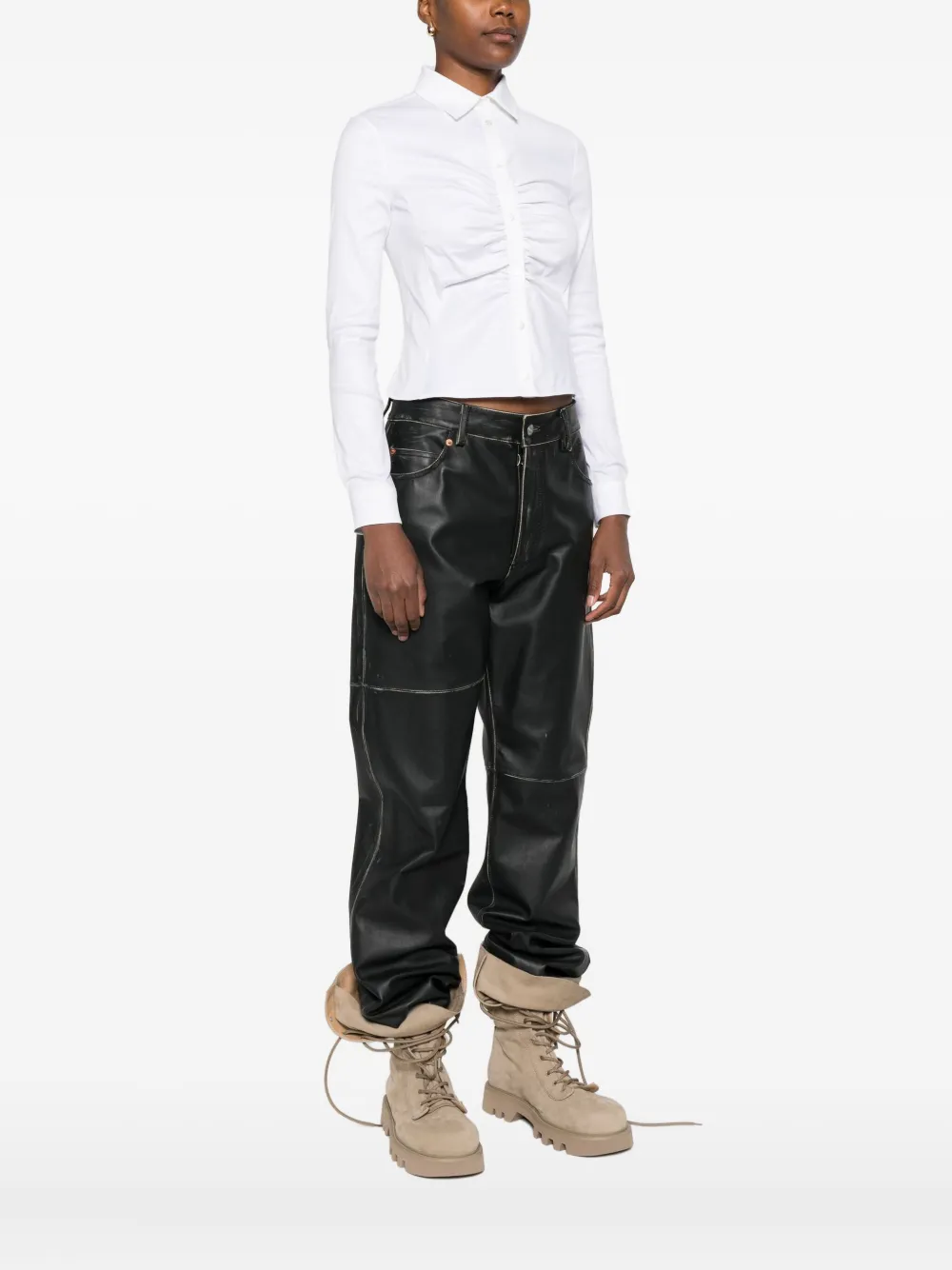Balenciaga Ruched Long-sleeve Shirt In White