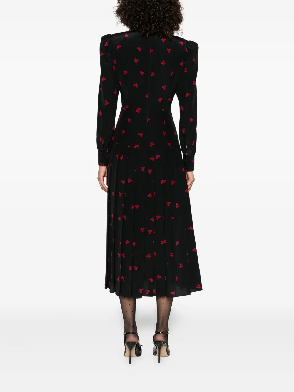 Alessandra Rich pleated bow-print dress Zwart
