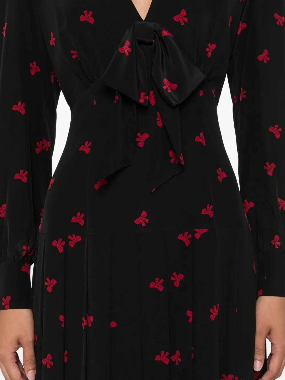 Alessandra Rich pleated bow-print dress Zwart