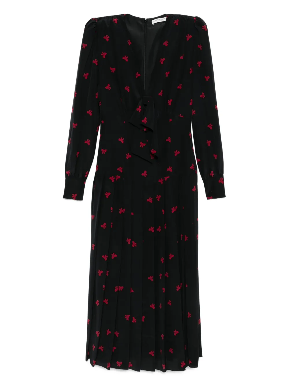 Alessandra Rich pleated bow-print dress Zwart