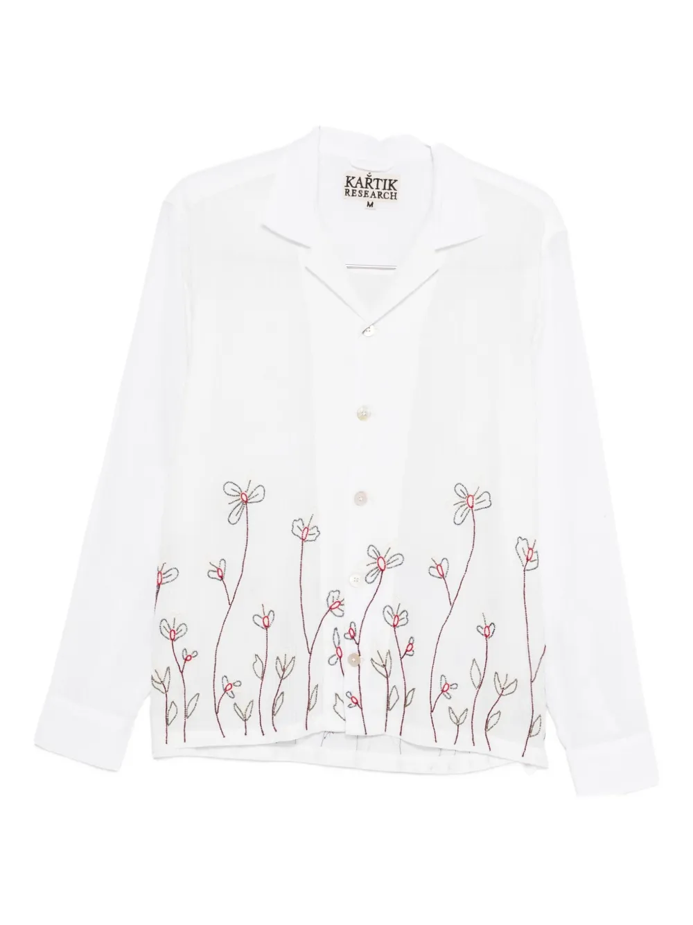 Kartik Research floral-embroidered camp-collar shirt - ホワイト Kartik Research floral-embroidered camp-collar shirt - ホワイト