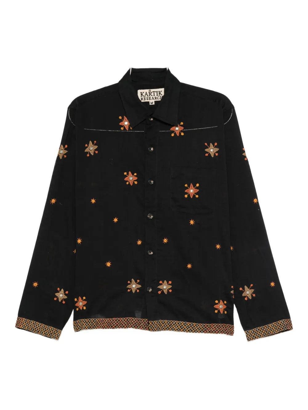 Kartik Research Mens Embroidered Cotton Shirt In Black