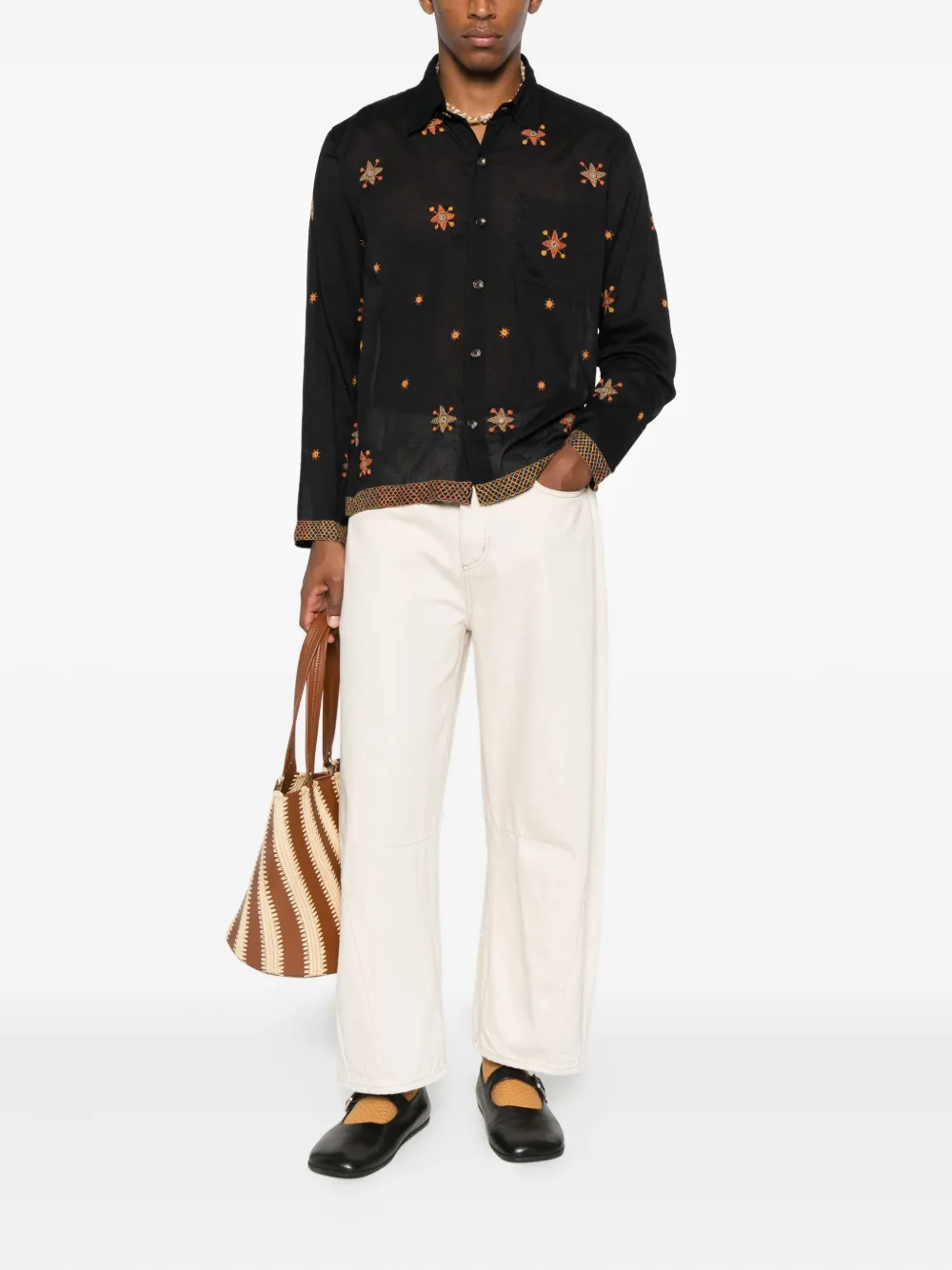Kartik Research star-embroidered shirt - Zwart