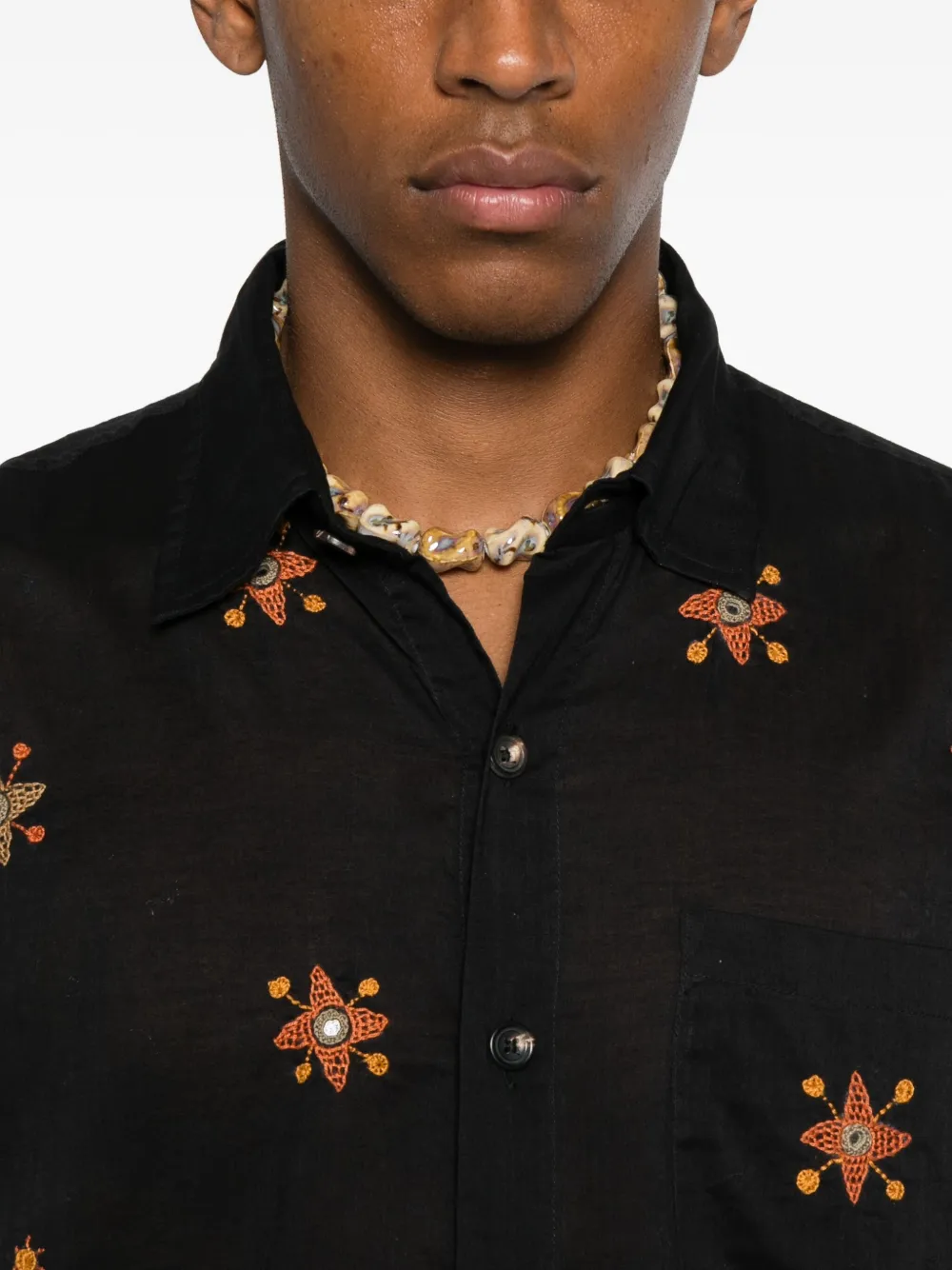 Kartik Research Mens Embroidered Cotton Shirt In Black