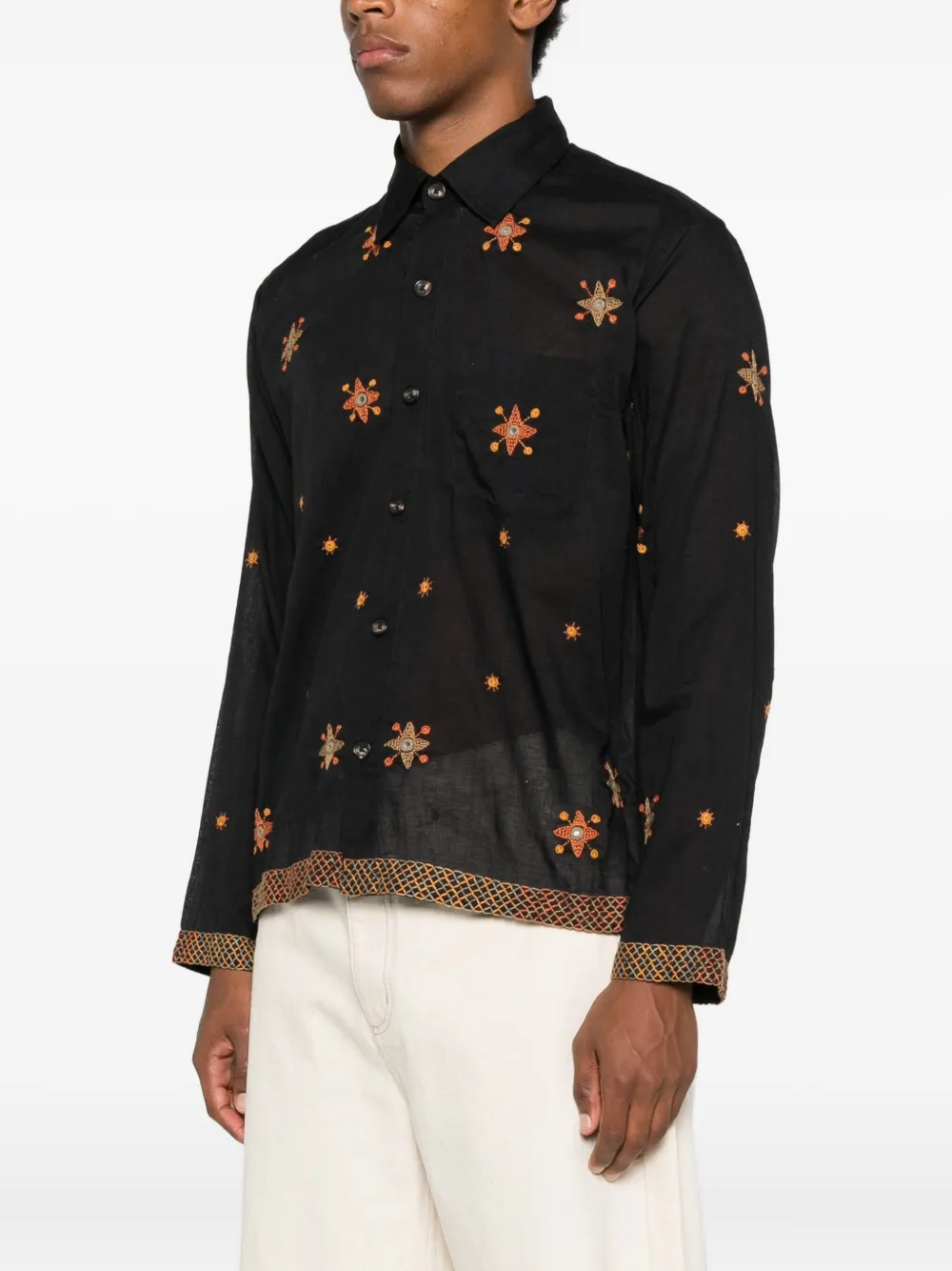 Kartik Research Mens Embroidered Cotton Shirt In Black