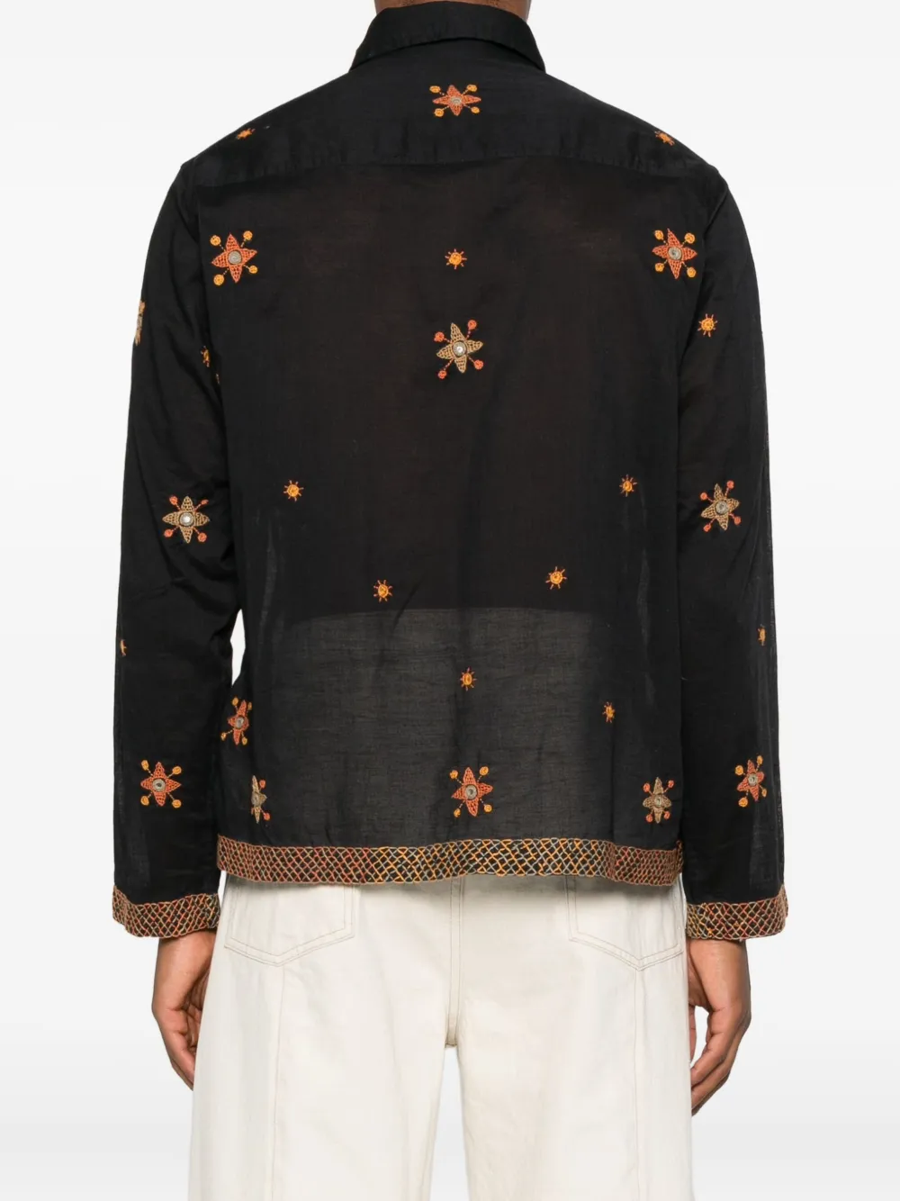 Kartik Research Mens Embroidered Cotton Shirt In Black