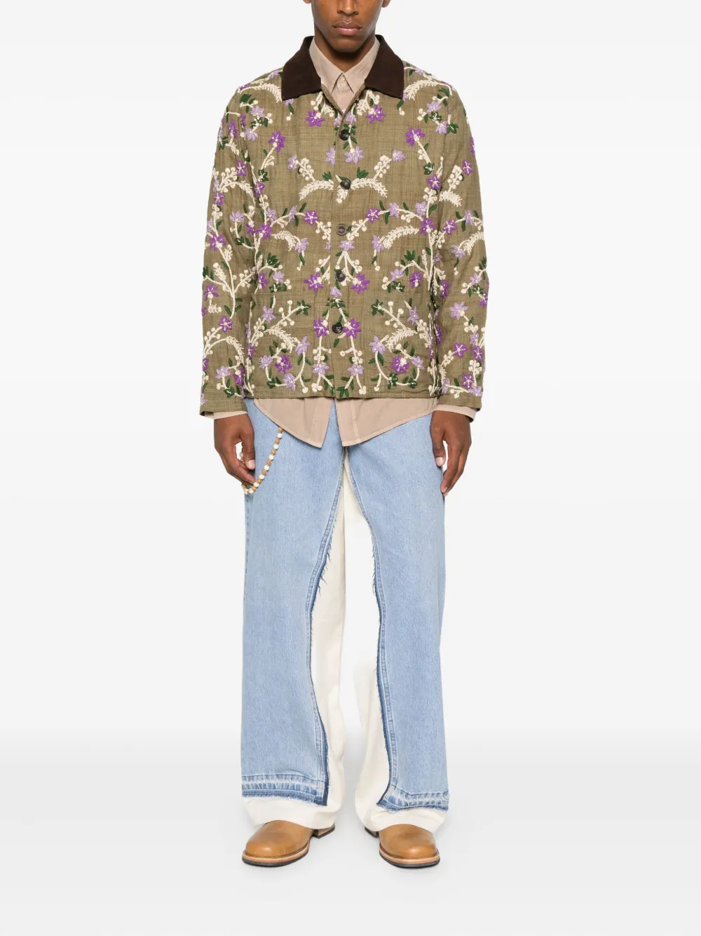 Kartik Research floral-embroidered suede-collar jacket | Shirt Jackets | Image 2