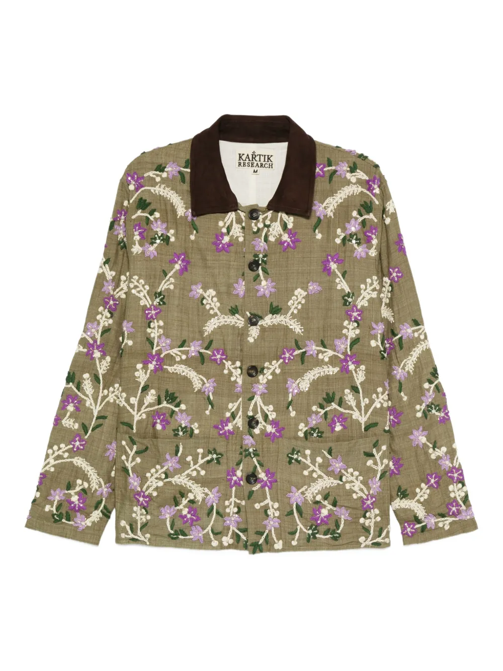 Kartik Research floral-embroidered suede-collar jacket | Green | Image 1