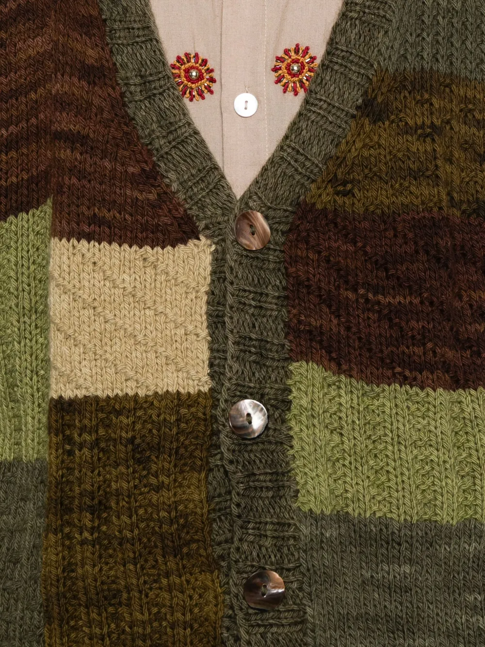 Kartik Research Patchwork Button Cardigan In Green