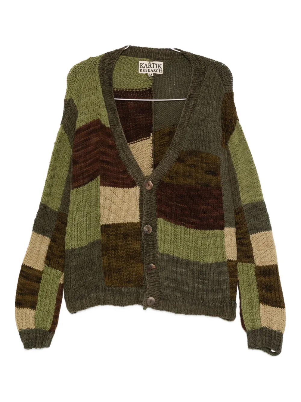 Kartik Research Patchwork Button Cardigan In Green