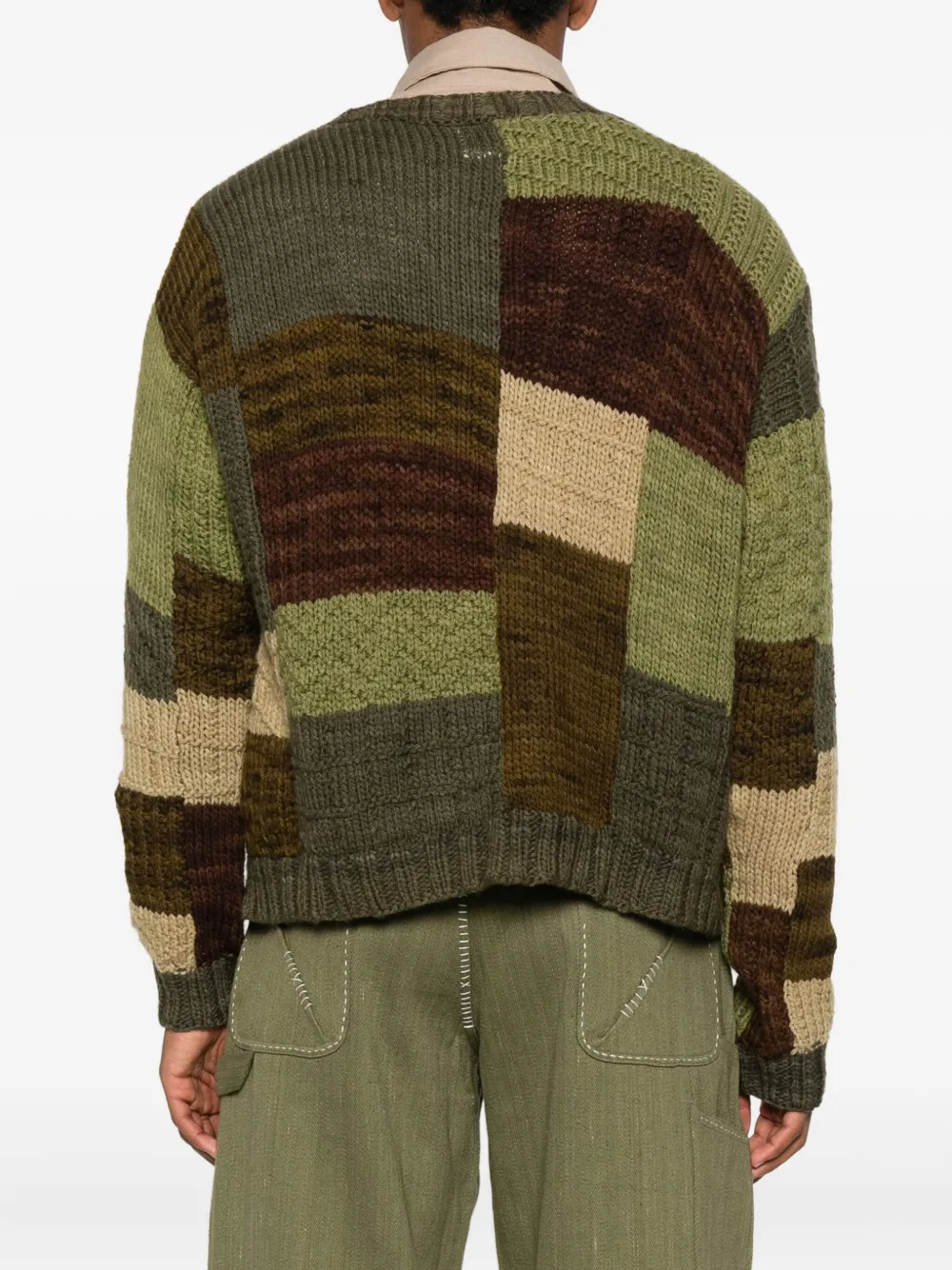 Kartik Research Patchwork Button Cardigan In Green