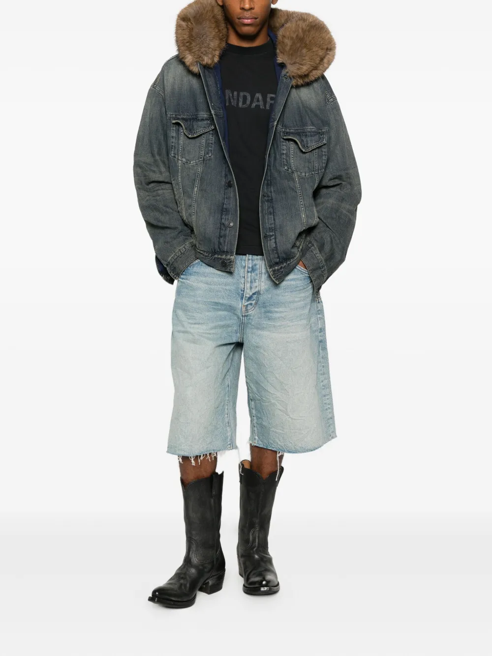 Balenciaga Faux Fur-collar Denim Jacket In Blue