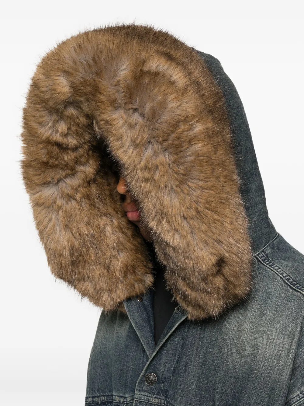 Balenciaga Faux Fur-collar Denim Jacket In Blue