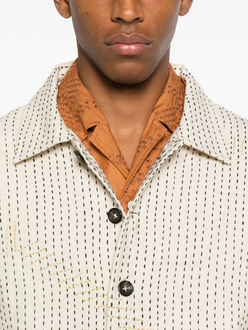 Kartik Research Kantha-embroidered Button Jacket In Neutral