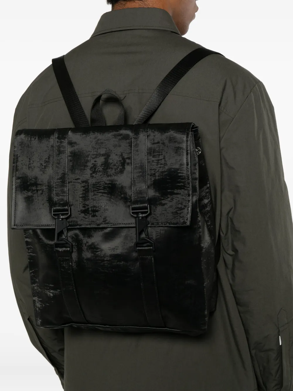 Rains Msn Debossed-logo Mini Backpack In Black