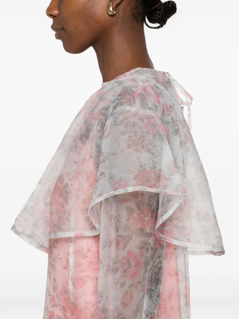 GANNI Midi-jurk met ruches en bloemenprint Wit