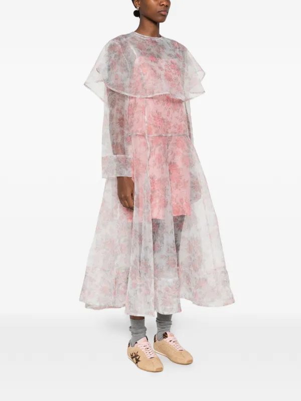 GANNI Ruffled Floral Midi Dress | White | FARFETCH