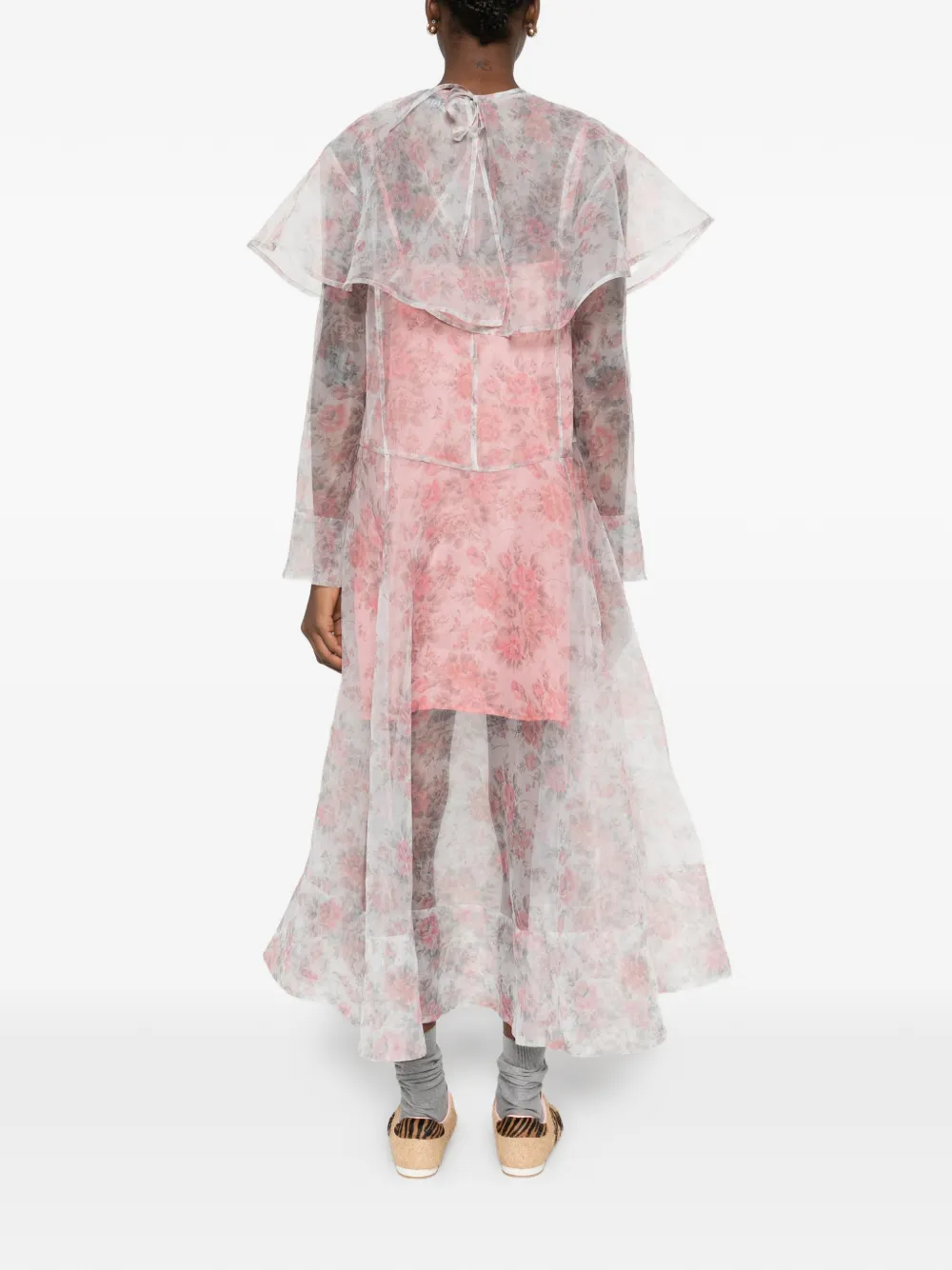 GANNI Midi-jurk met ruches en bloemenprint Wit