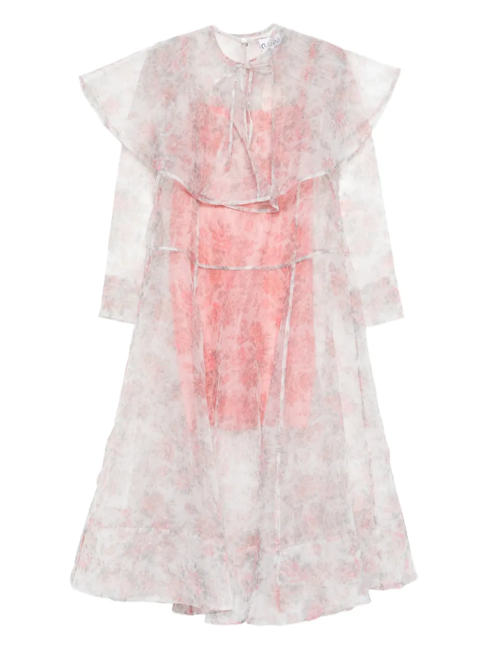 GANNI ruffled floral midi dress - Bianco