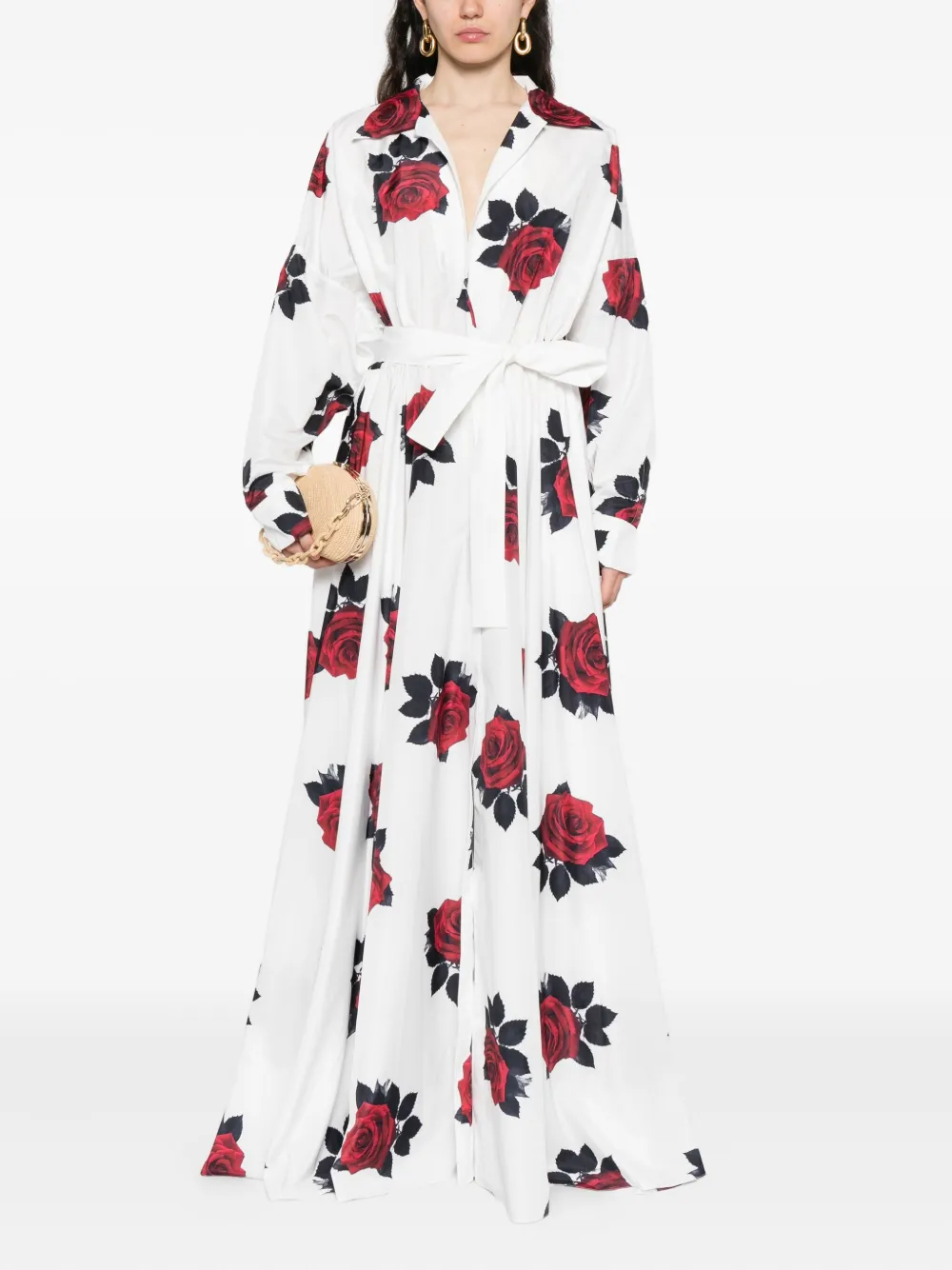 Norma Kamali rose-print maxi dress - Wit