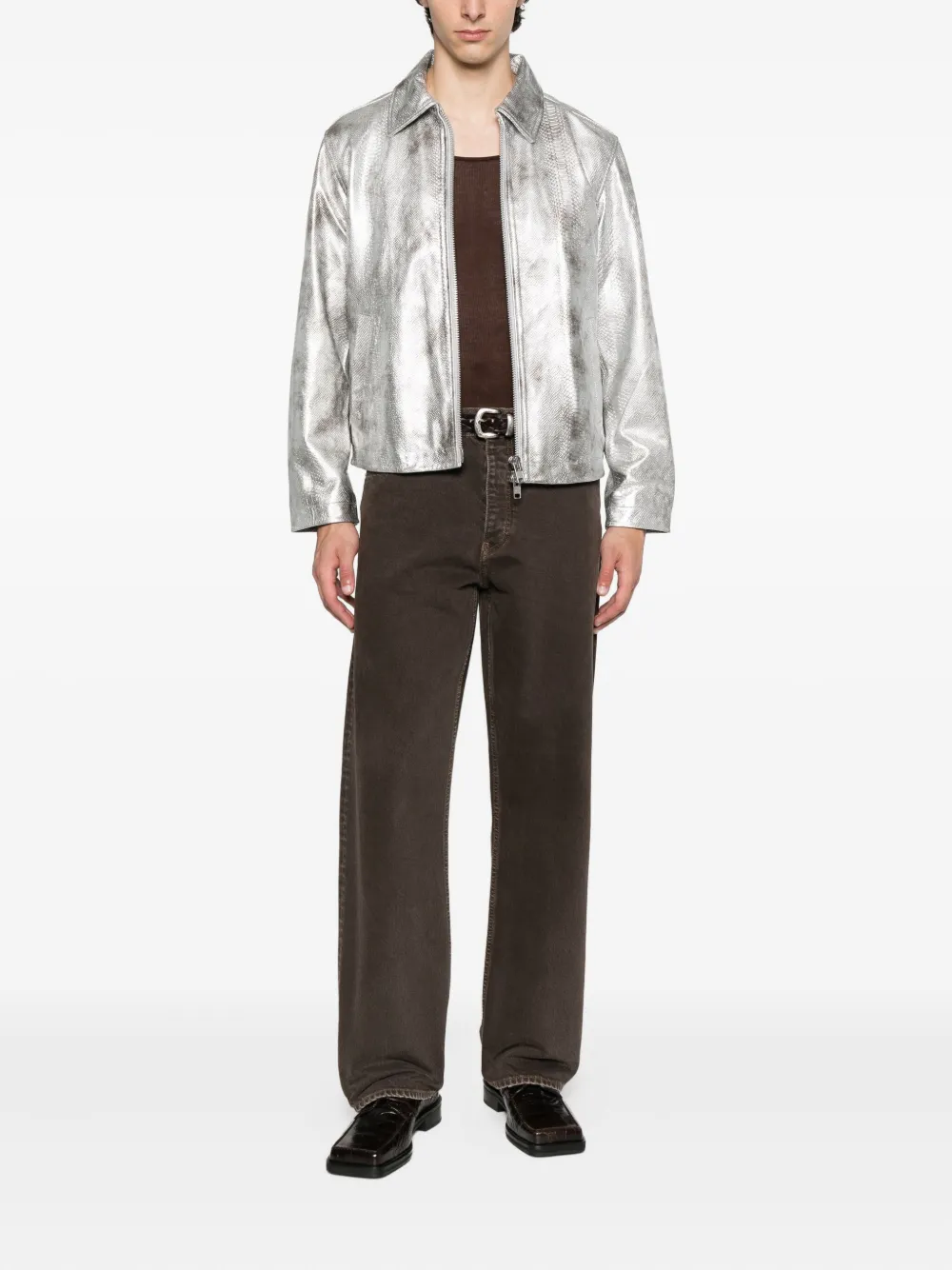 Sunflower snakeskin-effect zip-front jacket Zilver